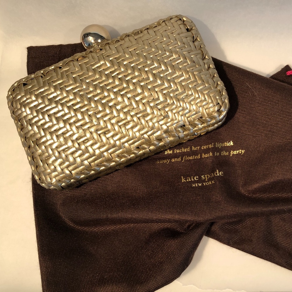 Kate Spade Champagne Metallic Wicker Clutch